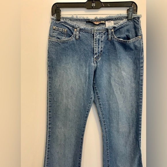 Y2K VTG Paris Blues Low Rise Jean Flare Fray No Waistband Light Medium Wash 2000 - Picture 5 of 15